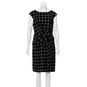 David Meister Black Plaid Cap Sleeve Sheath Dress 8 M Scoop Neck Career Work
